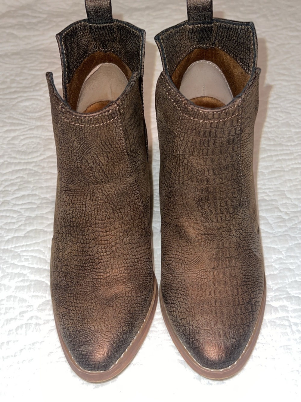 Not Rated Metallic Brown Croc-Texture Ankle Booties